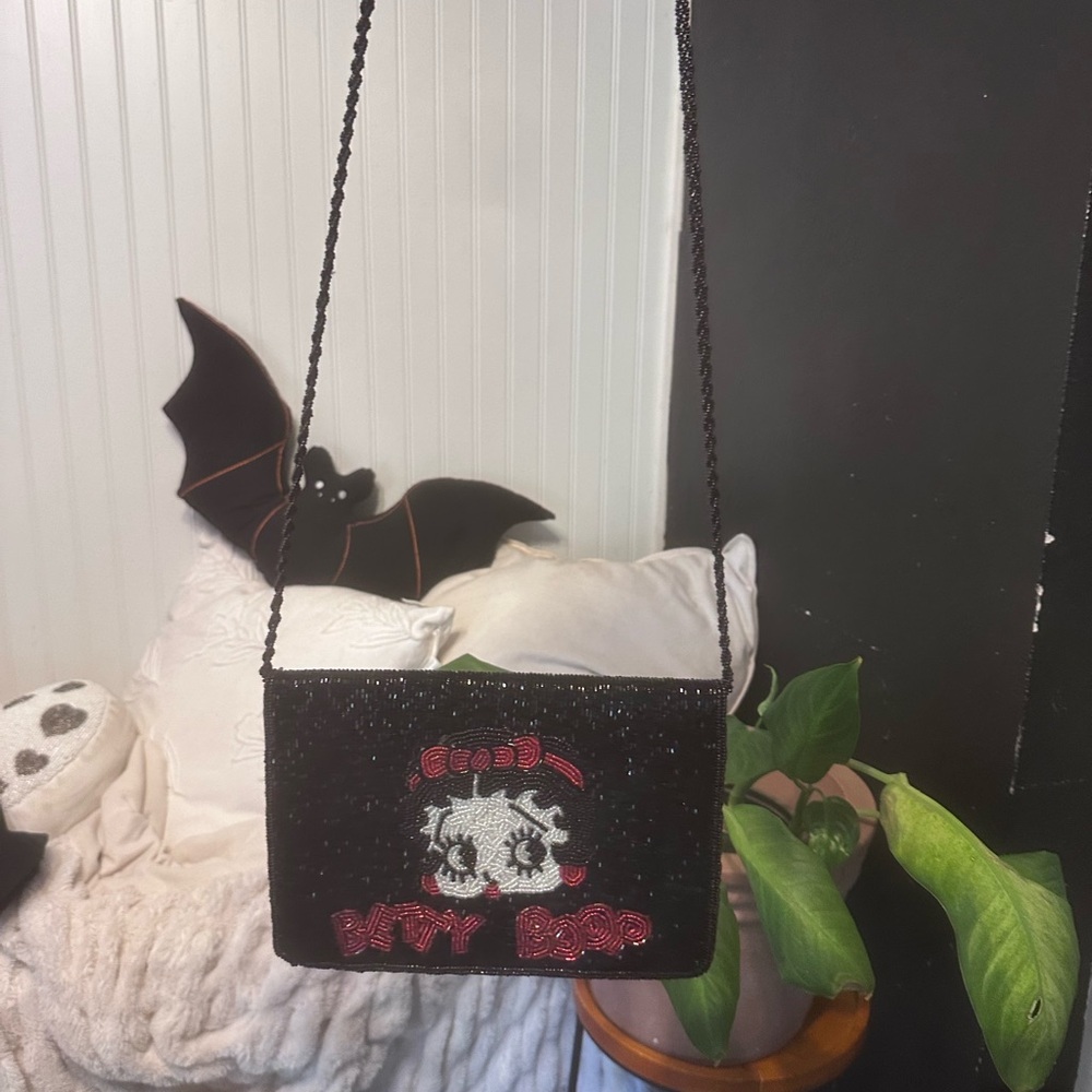 Betty Boop Black Beaded Crossbody Bag